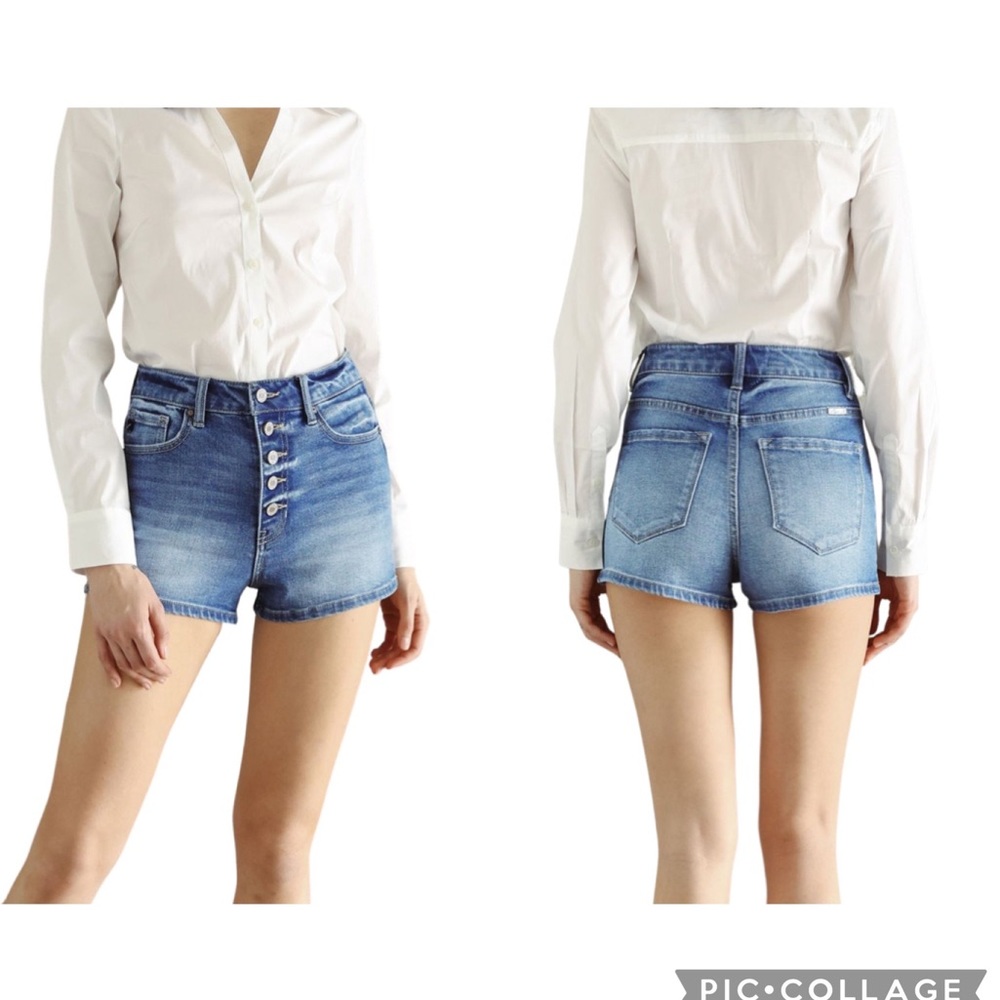 NWT! KanCan Sallie Ultra High Rise Medium Wash Denim Shorts KC7159M Size 26”
